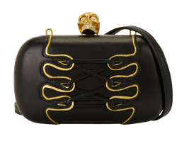 Corset Skull Box Clutch, Leather, Black/Gold, MII, S, 2*